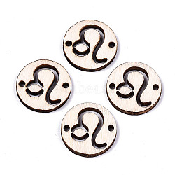 Unfinished Natural Poplar Wood Links Connectors, Laser Cut, Flat Round with Constellation, Leo, 19.5x2.5mm, Hole: 2mm(WOOD-S045-139A-04)