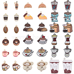 46Pcs Zinc Alloy Pendants, with Enamel, Coffee Charms, Mixed Color, 12~38x10.5~25.5x1~2.5mm(ENAM-BM0001-40)