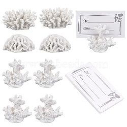 9 Sets 3 Style Seven Seas Coral Place Card Photo Holder Coral Resin Place Card Holder, with 9Pcs White Cards 5x4cm for Wedding Bridal Showers Party Decor, White, 22.5~58.5x37~60x30~41mm, 18pcs/bag(AJEW-CA0001-93)