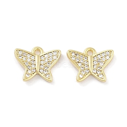 Brass Micro Pave Clear Cubic Zirconia Pendants, Butterfly, Real 18K Gold Plated, 10.5x13x2mm, Hole: 1.2mm(ZIRC-P120-15G)