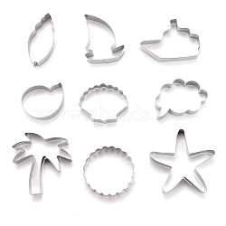Stainless Steel Mixed Beach Series Shaped Cookie Candy Food Cutters Molds, for DIY Biscuit Baking Tool, Stainless Steel Color, 80x75x20.5mm, 9pcs/Set(DIY-H142-05P)