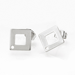 304 Stainless Steel Stud Earring Findings, Ear Nuts/Earring Backs, Rhombus, Stainless Steel Color, 14x14mm, Hole: 1mm, Pin: 0.8mm,(X-STAS-Q223-07A)