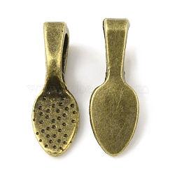 Alloy Glue-on Flat Pad Bails, Shovel Pendant Bails, Antique Bronze, 15x5x1~5mm, Hole: 4.5x3mm(PALLOY-K005-01AB)