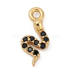 Brass Micro Pave Cubic Zirconia Charms, Snake, Cadmium Free & Lead Free, Long-Lasting Plated, Rack Plating, Real 18K Gold Plated, 10.5x5x2mm, Hole: 1mm(KK-G526-04G)