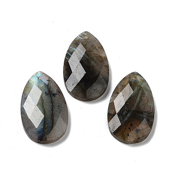 Natural Labradorite Pendants, Faceted Teardrop Charms, 30x18x6mm, Hole: 1.5mm