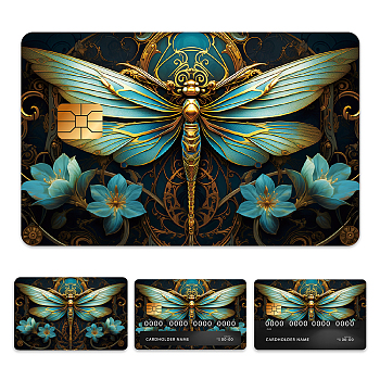 Plastic Waterproof Card Stickers, Self-adhesion Card Skin for Bank Card Decor, Rectangle, Dragonfly, 140x190mm