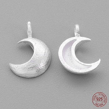 Sterling Silver Charms, Moon, Matte Silver, 10x7x2mm, Hole: 1mm