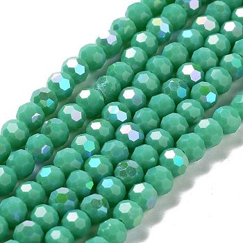 Opaque Glass Beads Strands, Faceted, Round, Medium Aquamarine, 6x5.5mm, Hole: 0.9mm, about 94~97pcs/strand, 21.06~21.18''(53.5~53.8cm)