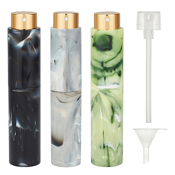 BENECREAT 3Pcs 3 Colors Glass Aromatherapy Refillable Bottle, with 4Pcs Plastic Pump & 4Pcs Funnel Hopper, Mixed Color, 2.4x10.3cm, Open: 11.4cm, Capacity: 10ml(0.34fl. oz), 1pc/color