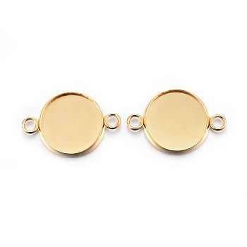 201 Stainless Steel Cabochon Connector Settings, Plain Edge Bezel Cups, Flat Round, Real 24K Gold Plated, Tray: 14mm, 23.5x16x2mm, Hole: 2mm