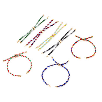 7Pcs Polyester Braided Round Cord Slider Bracelet Making, with Alloy Findings, Fit for Connector Charms, Golden, Mixed Color, 8.27~8.39 inch(21~21.3cm), Hole: 2.3mm, 7 colors, 1pc/color