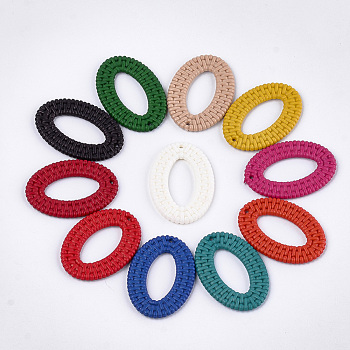 Acrylic Pendants, Imitation Woven Rattan Pattern, Oval, Mixed Color, 44x30.5x3.5mm, Hole: 1.5mm
