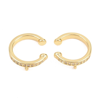 Brass Micro Pave Clear Cubic Zirconia Ear Cuff Findings, with Loop, Cadmium Free & Lead Free, Long-Lasting Plated, Rack Plating, Real 18K Gold Plated, 14.5x14x2.5~4.5mm, Hole: 1.2mm