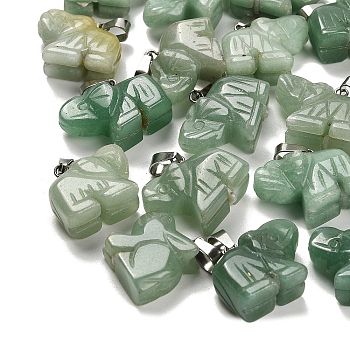 Natural Green Aventurine Pendants, with 201 Stainless Steel Finding, Elephant, 19x22x10mm, Hole: 4x8mm