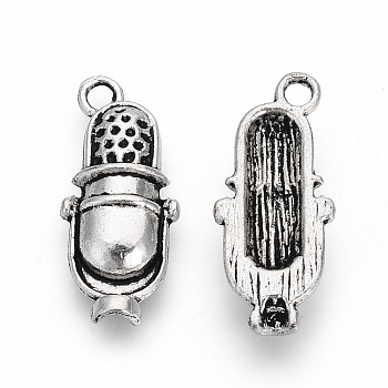 Tibetan Style Alloy Pendants, Microphone, Cadmium Free & Nickel Free & Lead Free, Antique Silver, 20x9x3mm, Hole: 2mm, about 1010pcs/1000g