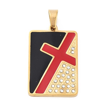 304 Stainless Steel Pendant, with Rhinestone and Enamel, Golden, Cross, 30x19.5x2mm, Hole: 6x4mm