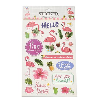 Paper Glitter Self-adhesive Sticker, for Scrapbooking, Travel Diary Craft, Flamingo Pattern, 250x141mm