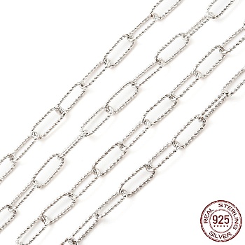 Rhodium Plated 925 Sterling Silver Paperclip Chains, Soldered, Platinum, Link: 11x4.5x1mm