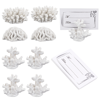 9 Sets 3 Style Seven Seas Coral Place Card Photo Holder Coral Resin Place Card Holder, with 9Pcs White Cards 5x4cm for Wedding Bridal Showers Party Decor, White, 22.5~58.5x37~60x30~41mm, 18pcs/bag