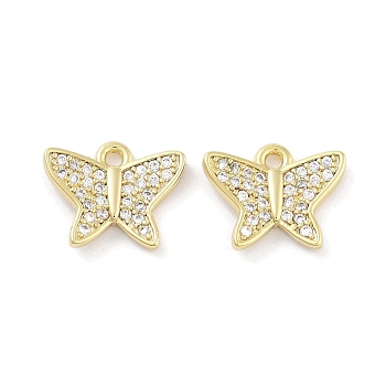 Brass Micro Pave Clear Cubic Zirconia Pendants, Butterfly, Real 18K Gold Plated, 10.5x13x2mm, Hole: 1.2mm