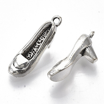 Tibetan Style Alloy Pendants, Cadmium Free & Lead Free, High-Heeled Shoes, Antique Silver, 22x7x9mm, Hole: 1.5mm, about 575pcs/1000g