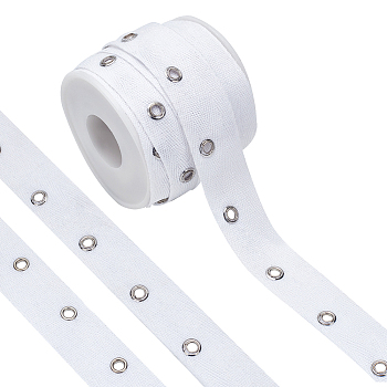 8 Yards Cotton Twill Tape Ribbons with Stainless Steel Eyelets, Flat, White, 1 inch(25mm)