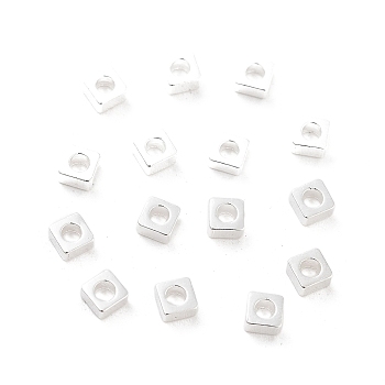 Brass Beads, Cadmium Free & Lead Free, Square, 925 Sterling Silver Plated, 3x3x1.5mm, Hole: 1.6mm