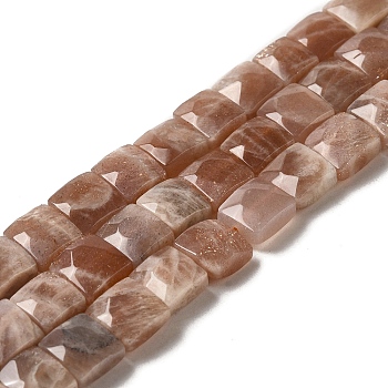 Natural Sunstone Beads Strands, Faceted, Square, 9~10.5x9~10.5x5~5.5mm, Hole: 1mm, about 39~42pcs/strand, 14.96~15.35 inch (38~39cm)