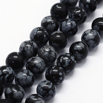 Natural Snowflake Obsidian Beads Strands, Round, 10mm, Hole: 1mm, about 37pcs/strand,  14.76 inch(37.5cm)