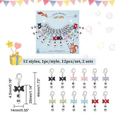 Acrylic Beaded Word RS/WS Pendant Locking Stitch Markers with Alloy Bowknot(HJEW-PH01886)-2