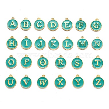 Golden Green Flat Round Alloy+Enamel Charms