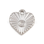 304 Stainless Steel Pendant Rhinestone Settings, Textured Heart Charms, Stainless Steel Color, 12x11.5x2mm, Hole: 1.4mm, fit for 1.4mm rhinestone(STAS-L313-03P)