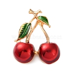 Alloy Enamel Pendant Brooches, Lapel Pins, Red, Cherry, 43x35mm(AL-E001-01B)