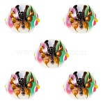 5Pcs Handmade Lampwork Beads, Round with Butterfly & Flower, Pale Green, 14~16x13.5~14mm, Hole: 2.8mm(LAMP-SZ0001-49A)