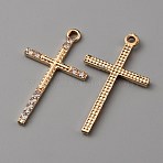 Zinc Alloy Pendant, with Rhinestone, Cross, Golden, 33.5x20x2mm, Hole: 2mm(FIND-WH0143-40G)