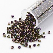 TOHO Japan Seed Beads, 15/0 Import Opaque Glass Round Hole Rocailles, (85) Metallic Iris Purple, 1.5x1mm, Hole: 0.5mm(SEED-G001-85)