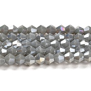 Opaque Solid Color Electroplate Glass Beads Strands, AB Color Plated, Faceted, Bicone, Gray, 4x4mm, Hole: 0.8mm, about 82~85pcs/strand, 12.01~12.2 inch(30.5~31cm)(EGLA-A039-P4mm-B14)