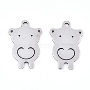 201 Stainless Steel Pendants, Laser Cut, Bear, Stainless Steel Color, 21.5x14x0.9mm, Hole: 1.8mm(X-STAS-S081-041)