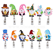 Festival Theme Cartoon Dwarf Badge Reels, Halloween/Easter/Christmas Gnome Polyester & ABS Plastic Retractable Badge Holder, Mixed Color, 136~160mm, 12 style, 1pc/style, 12pcs/set(AJEW-PH01533)