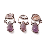 Natural Amethyst and Druzy Agate Big Pendants, with Tin Findings, Lead & Nickel & Cadmium Free, Nuggets, Red Copper, 45~60x28~30x13.5~17mm(G-M383-18R)