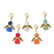 Angel Glass & Acrylic Pendant Decorations, Alloy Lobster Claw Clasps Charms for Bag Key Chain Ornaments, Antique Golden, 34.5mm, 5pcs/set(HJEW-JM01332-01S)