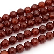 Carnelian Beads Strands, Faceted, Dyed, Round, Dark Red, 8mm, Hole: 1mm, about 48 pcs/strand, 15 inch(GSF8mmC060)