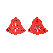 Christmas Theme Spray Painted Wood Big Pendants, Christmas Bell Charm with Hollow Snowflake, Red, 66x64.5x2mm, Hole: 3mm(WOOD-N005-81B)