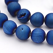 Electroplate Natural Agate Round Beads Strands, Dyed, Blue Plated, 10mm, Hole: 1mm, about 37pcs/strand, 14.9 inch(G-M211-10mm-02)