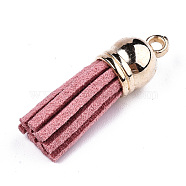 Faux Suede Tassel Pendant Decorations, with CCB Plastic Cord Ends, Pink, 35~37x10mm, Hole: 2.5~3mm(FIND-T002-B50)