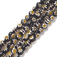 Faceted Millefiori Glass Round Beads Strands, Black, 6mm, Hole: 1mm, about 64pcs/strand, 14.1 inch(LK-P005-11)
