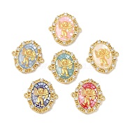 Epoxy Resin & Shell Connector Charms, Rack Plating Brass Pave Clear Cubic Zirconia Oval Links, 18K Gold Plated, Long-lasting Plated, Cadmium Free & Lead Free, Angel & Fairy, 20x19x3mm, Hole: 1.2mm(KK-K380-10B-G)