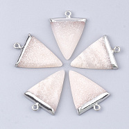Electroplate Natural Pink Aventurine Pendants, with Iron Findings, Triangle, Platinum, 30~34x23x5~5.5mm, Hole: 1.6mm(G-S344-49H)