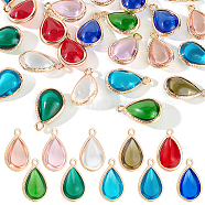 30Pcs 10 Colors Glass Pendants, with Golden Tone Brass Findings, Teardrop Charms, Mixed Color, 18.5x12.5x7mm, Hole: 1.5mm, 3Pcs/color(GLAA-GA0001-76)