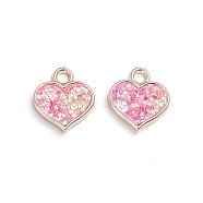 CCB Plastic Pendants, with Paillette, Heart, Pearl Pink, 17x15.5x3mm, Hole: 3mm(CCB-TAC0001-03B)